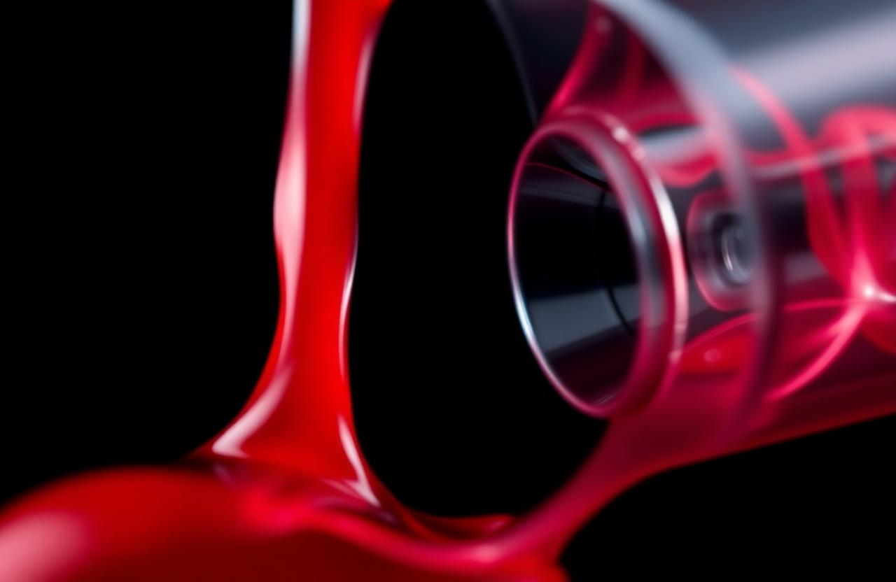 Flux rouge ralenti dans un tuyau, métaphore de circulation